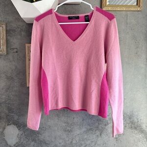 Valerie Stevens Two-Tone Pink V-Neck Sweater